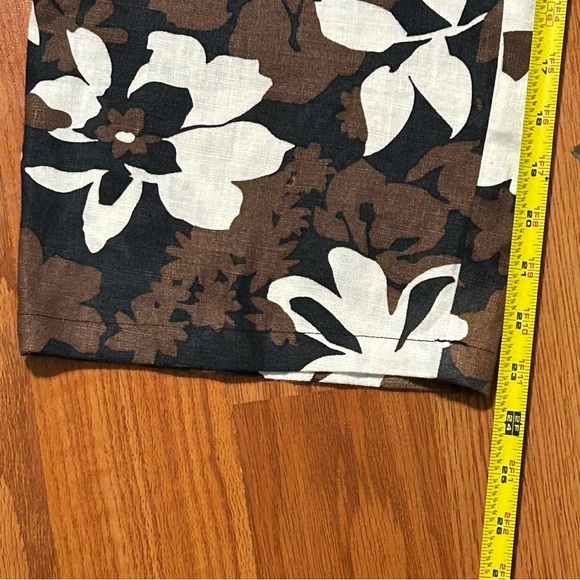 Cali Cali 100% Linen Cargo Wide Leg Style Floral Crop Pants Brown Multi Size M - Picture 10 of 10